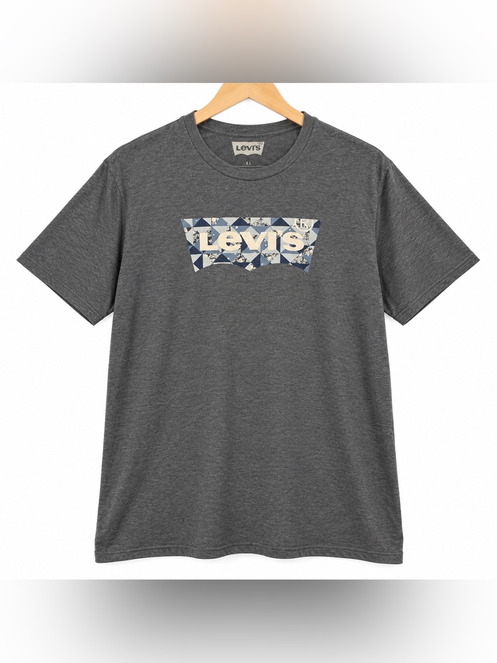 Levi’s XL Heather Gray Geometric Batwing Logo Short Sleeve T-Shirt